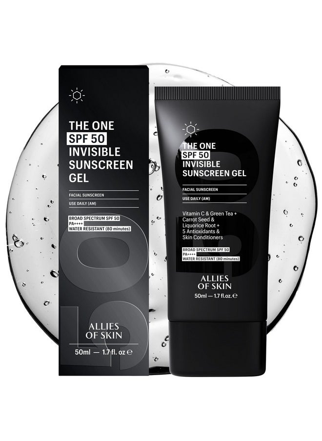 Allies of Skin - The One SPF 50 Invisible Sunscreen Gel with Vitamin C, Green Tea, Carrot Seed, Red Raspberry Seed Oil & Licorice Root, and 5 Antioxidants & Skin Conditioners. 50 ml/ 1.7 oz