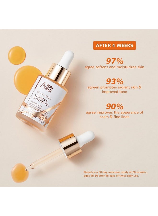 ANAI RUI Squalane + Vitamin E Rosehip Oil Moisturizer for Face Hydrate, Reduce Scars and Stretch Marks, Wrinkles for Smoother, Softer Skin 1 fl. Oz