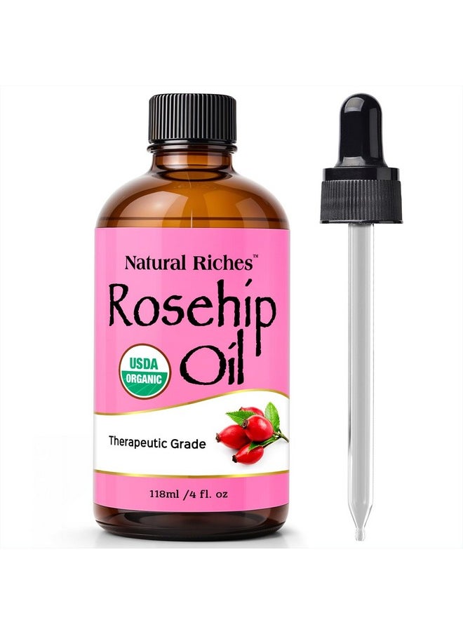 Natural Riches Organic Rosehip Seed Oil for Face 100% Pure Natural Cold Pressed Unrefined Non-GMO Carrier Oil for Skin Hair & Nails. 4 fl oz.