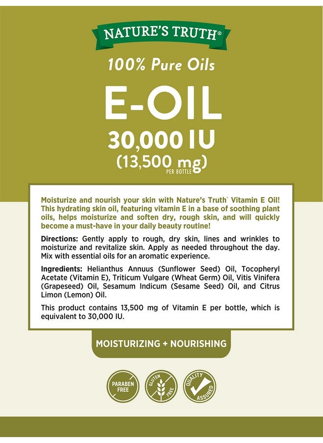 Nature's Truth Vitamin E Oil for Skin 30,000 IU | 100% Pure | 4 oz | Lemon Scented | GC/MS Tested
