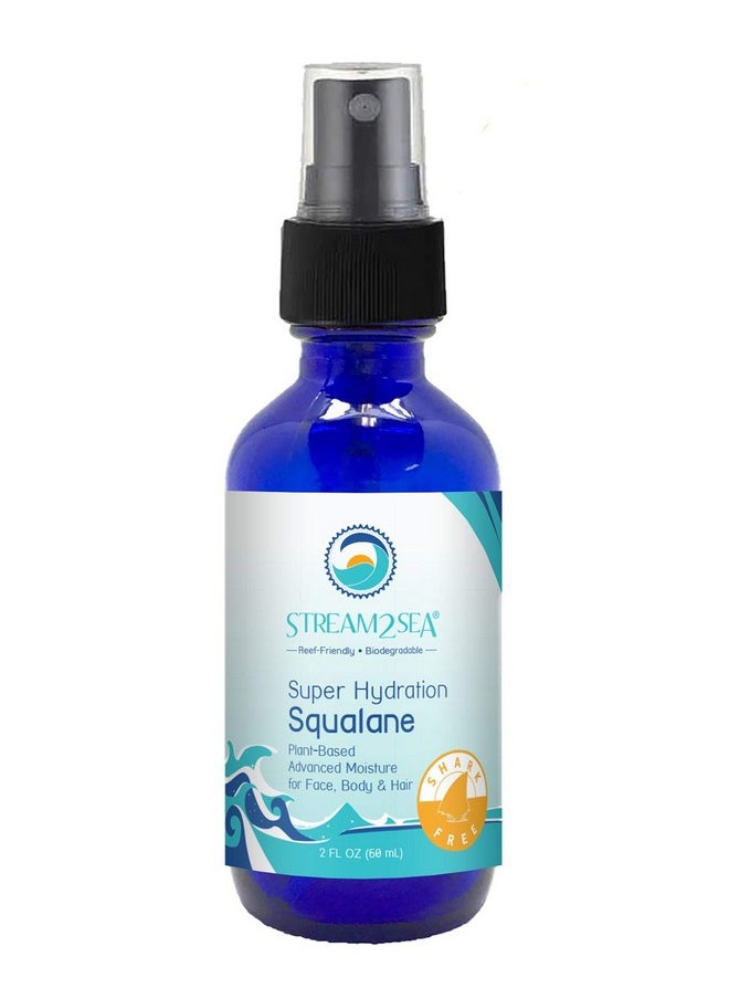 STREAM 2 SEA Squalane Olive Based, Reef Safe Certified Shark Free Plant Based Vitamin E Infused Face Moisturizer and Boosts Collagen Production, Biodegradable Skin and Hair Care, 2 Fl Oz