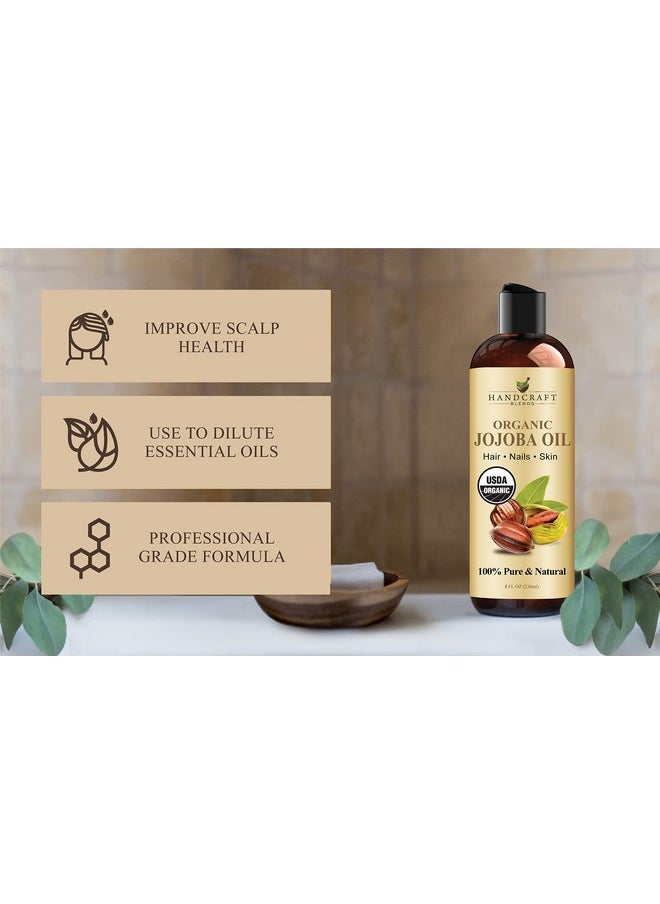 Handcraft Blends USDA Organic Jojoba Oil - 8 Fl Oz - 100% Pure and Natural - Premium Grade Oil for Face, Body and Hair - Anti-Aging Oil - Cold-Pressed and Hexane-Free - Packaging May Vary
