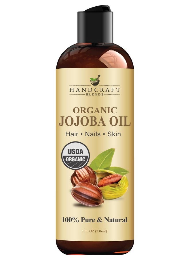 Handcraft Blends USDA Organic Jojoba Oil - 8 Fl Oz - 100% Pure and Natural - Premium Grade Oil for Face, Body and Hair - Anti-Aging Oil - Cold-Pressed and Hexane-Free - Packaging May Vary