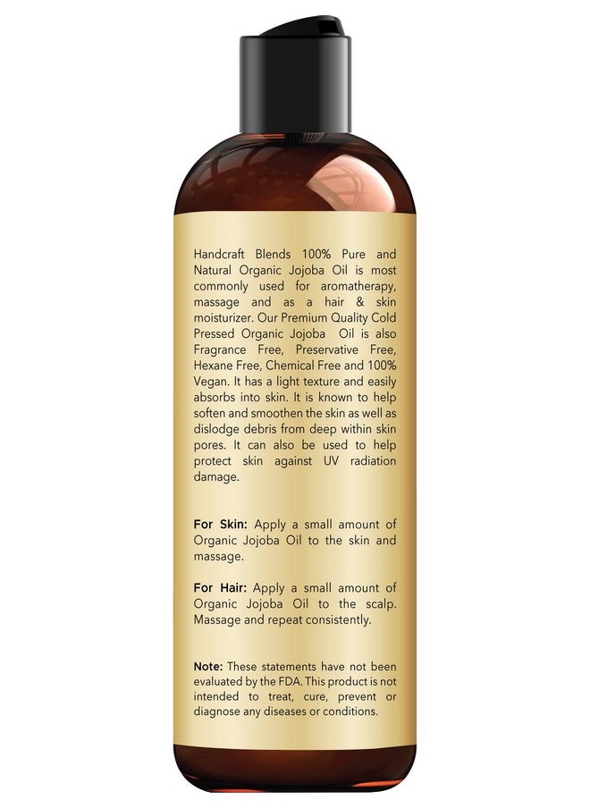 Handcraft Blends USDA Organic Jojoba Oil - 8 Fl Oz - 100% Pure and Natural - Premium Grade Oil for Face, Body and Hair - Anti-Aging Oil - Cold-Pressed and Hexane-Free - Packaging May Vary