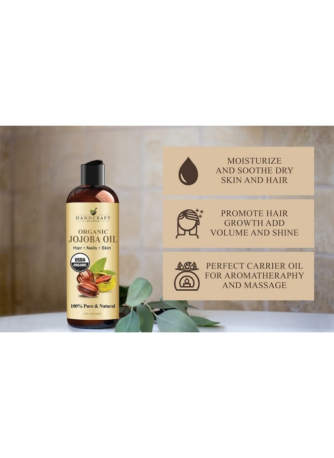 Handcraft Blends USDA Organic Jojoba Oil - 8 Fl Oz - 100% Pure and Natural - Premium Grade Oil for Face, Body and Hair - Anti-Aging Oil - Cold-Pressed and Hexane-Free - Packaging May Vary