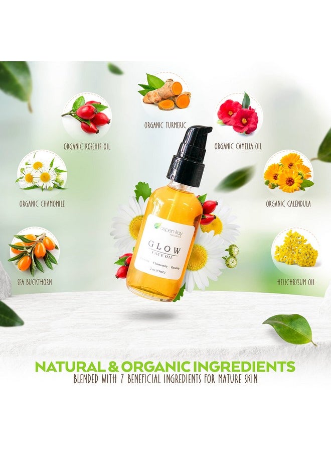 Glow - Turmeric & Rosehip Face Oil, Natural & Organic Face Moisturizer with Turmeric and Chamomile - Facial Serum - 2 oz