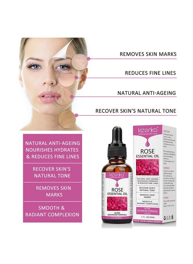 Rose Essential Oil, Face Rose Oil, Moisturizer Rose Oil, Anti Ageing & Anti Wrinkle Serum, Rose oil for Face, Skin Care, 1 oz (30ml)