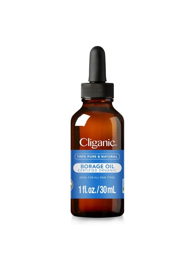 Cliganic Organic Borage Seed Oil for Face, 100% Pure (1oz) - Natural Non-GMO Cold Pressed