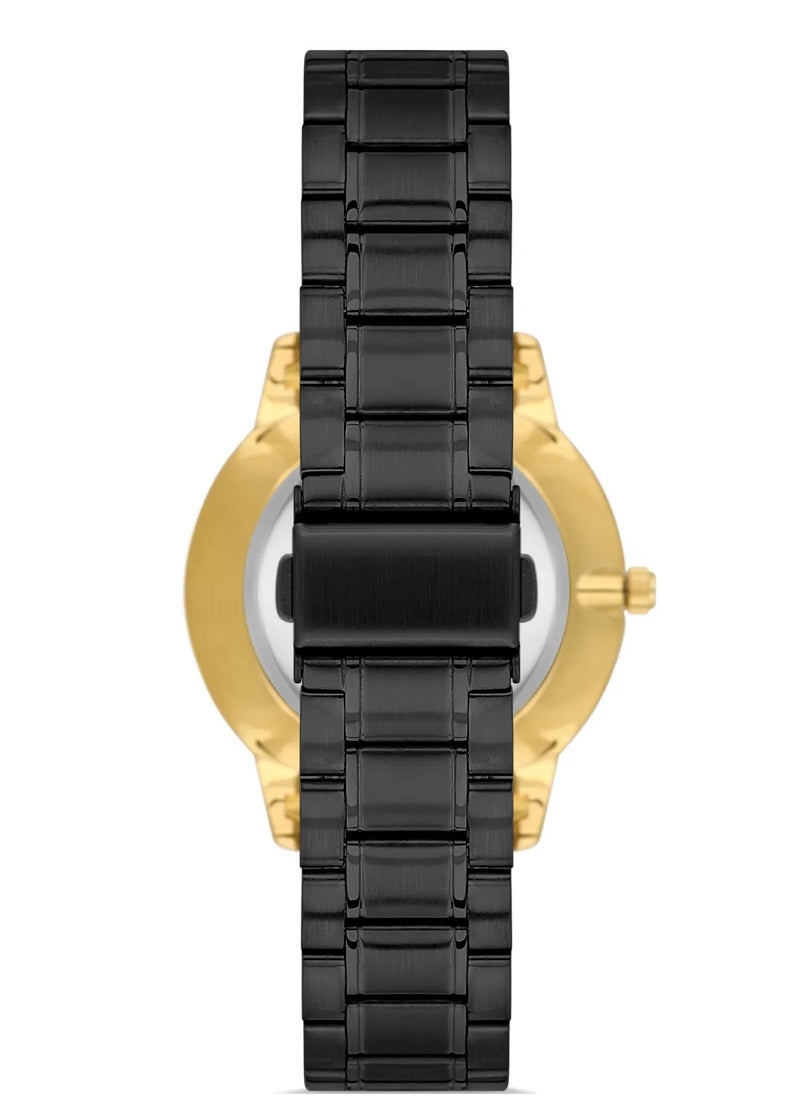 Omax Men's Black Luxury Wristwatch, Watches for Men, Stainless Watches, Silver Steel Band, Gold Analog Dial, Waterproof Watch, 1 Year Warranty