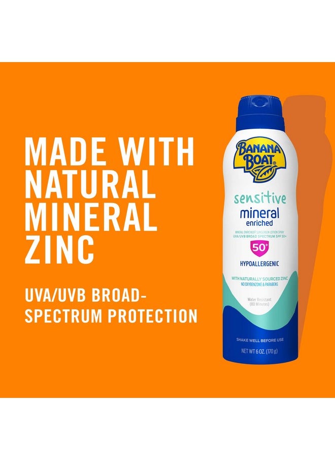 Banana Boat Mineral Enriched Sunscreen, Sensitive Skin, Broad Spectrum Spray, SPF 50, 6oz. - Twin Pack