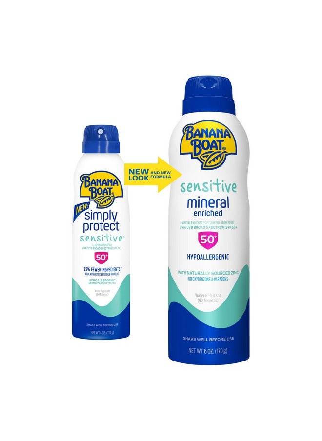 Banana Boat Mineral Enriched Sunscreen, Sensitive Skin, Broad Spectrum Spray, SPF 50, 6oz. - Twin Pack