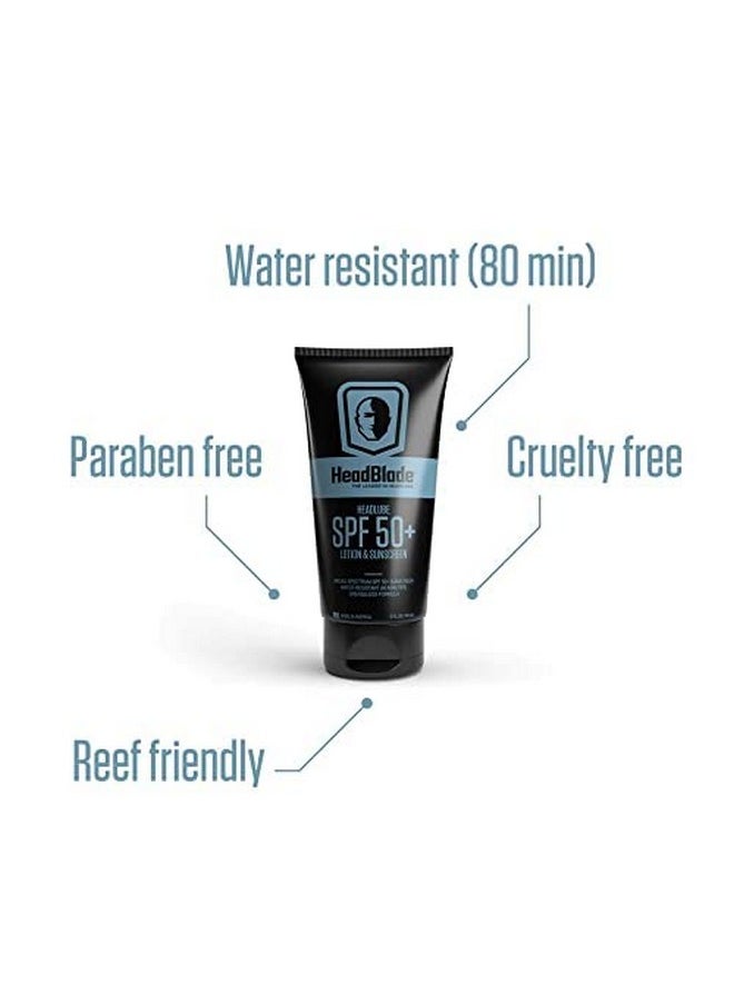 HeadBlade HeadLube SPF 50 Men's Lotion and Sunscreen - No Greasiness, Sweat Resistant, Formulated for Face, Body & Scalps - Water Resistant for 80 Minutes, 5 fl oz