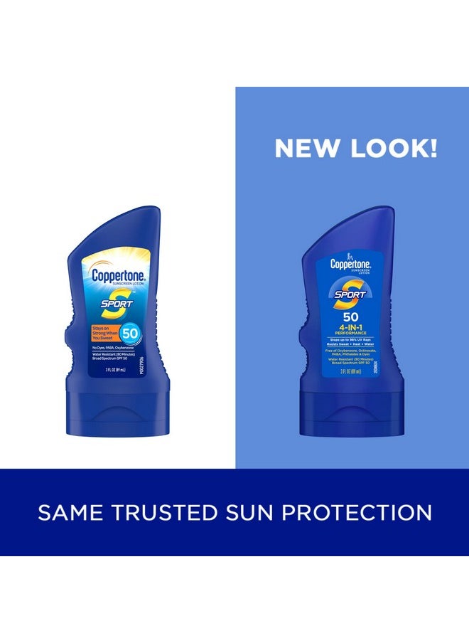 Coppertone SPORT Sunscreen SPF 50 Lotion, Water Resistant , Body Sunscreen Lotion, Travel Size , 3 Fl Oz