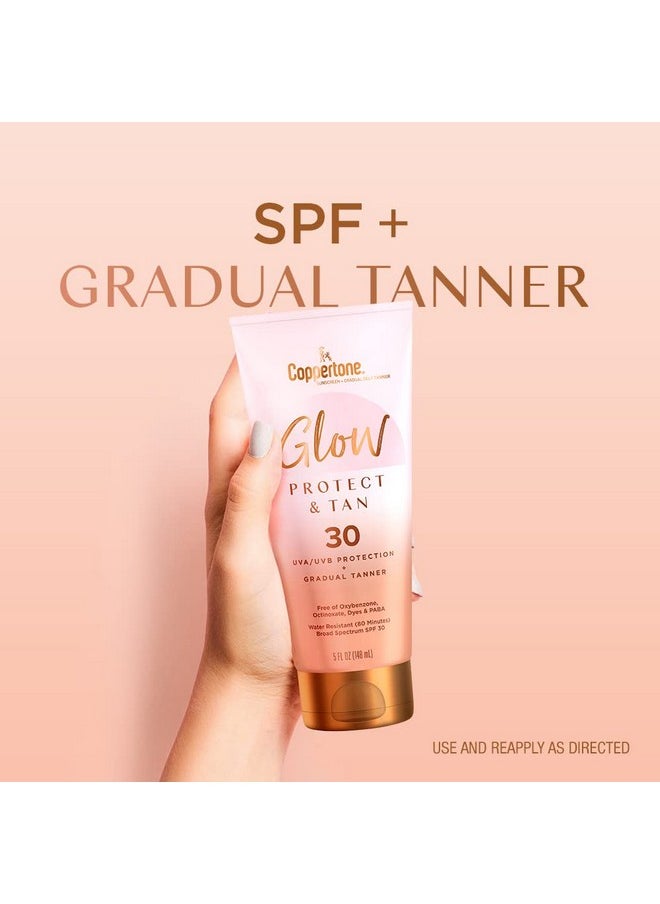 Coppertone Glow Protect and Tan Sunscreen Lotion + Gradual Self Tanner, SPF 30 Sunscreen, 5 Fl Oz Tube, Pack of 2