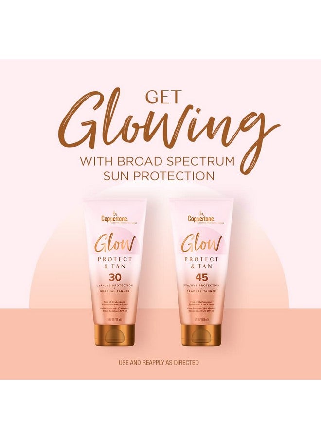 Coppertone Glow Protect and Tan Sunscreen Lotion + Gradual Self Tanner, SPF 30 Sunscreen, 5 Fl Oz Tube, Pack of 2
