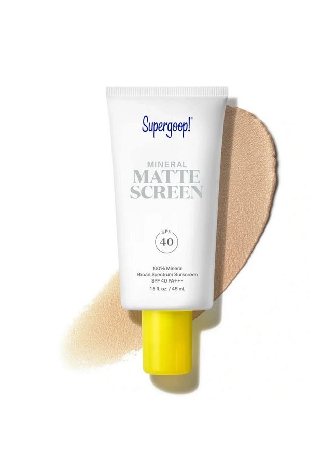 Supergoop! Mineral Mattescreen (SPF 40) - 45 mL - 100% Mineral, Oil-Free Broad Spectrum Sunscreen - Smooths Skin’s Appearance, Minimizes Pores & Controls Shine - Water & Sweat Resistant