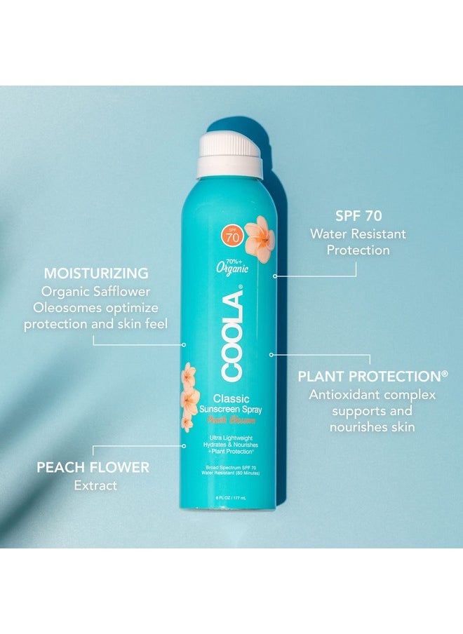 COOLA Organic Sunscreen SPF 70 Sunblock Spray, Dermatologist Tested Skin Care for Daily Protection, Vegan and Gluten Free, Peach Blossom, 6 Fl Oz
