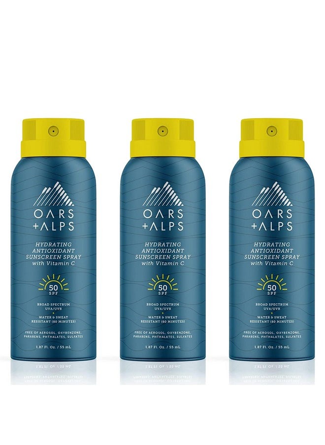 Oars + Alps Hydrating SPF 50 Sunscreen Spray, Infused with Vitamin C and Antioxidants, Water and Sweat Resistant, TSA Friendly, 1.87 Oz Each, 3 Pack