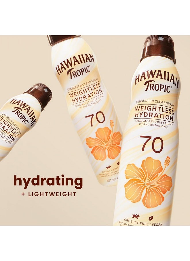 Hawaiian Tropic Weightless Hydration Clear Spray Sunscreen SPF 70, 6oz | Hawaiian Tropic Sunscreen SPF 70, Sunblock, Oxybenzone Free Sunscreen, Spray On Sunscreen, Body Sunscreen Spray, 6oz