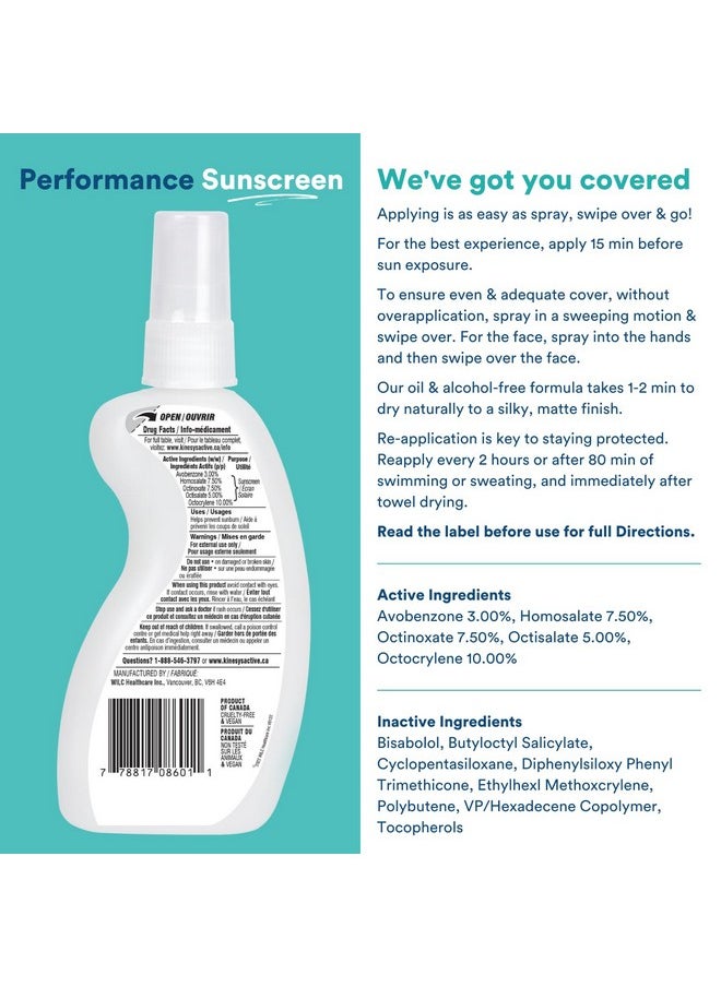 KINeSYS Fragrance Free Clear Spray Sunscreen for sensitive skin, SPF 50, Hypoallergenic, Broad Spectrum UVA/UVB protection for Face & Body; PABA and Oxybenzone FREE, 700+ Sprays, 4 Fl Oz/120 mL