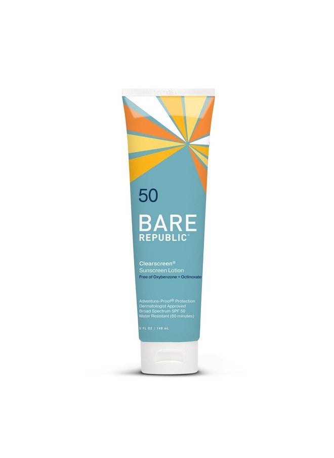 Bare Republic Clearscreen Sunscreen SPF 50 Sunblock Body Lotion, Water Resistant with an Invisible Finish, 5 Fl Oz