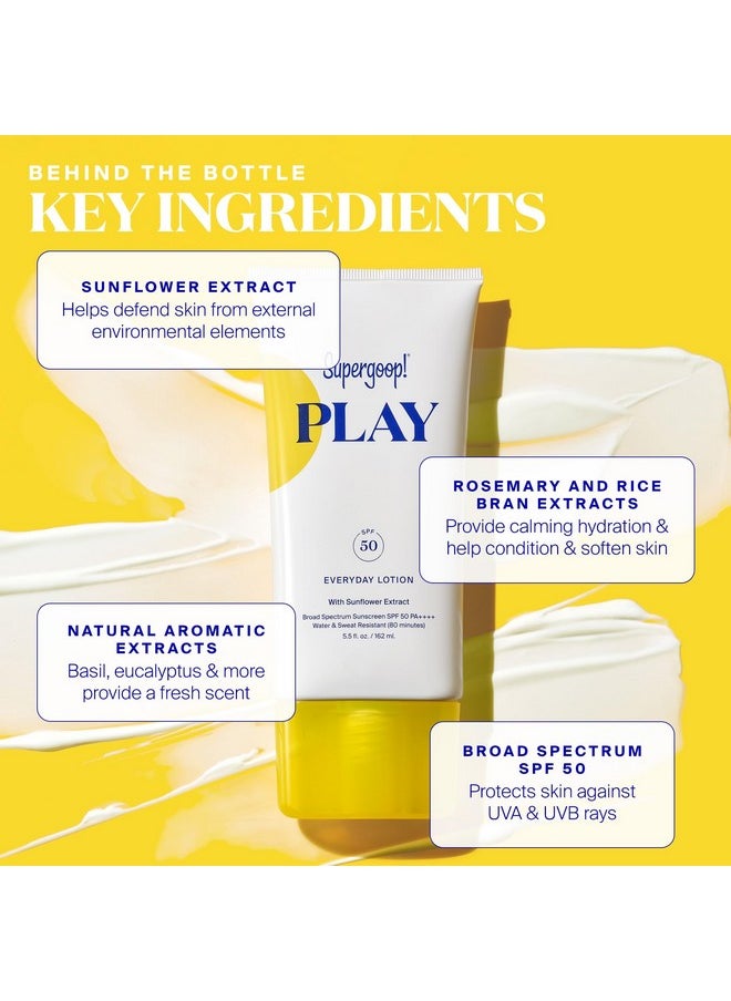 Supergoop! PLAY Everyday Lotion SPF 50 - Broad Spectrum Body & Face Sunscreen for Sensitive Skin - Great for Active Days - Fast Absorbing, Water & Sweat Resistant - 18 fl oz