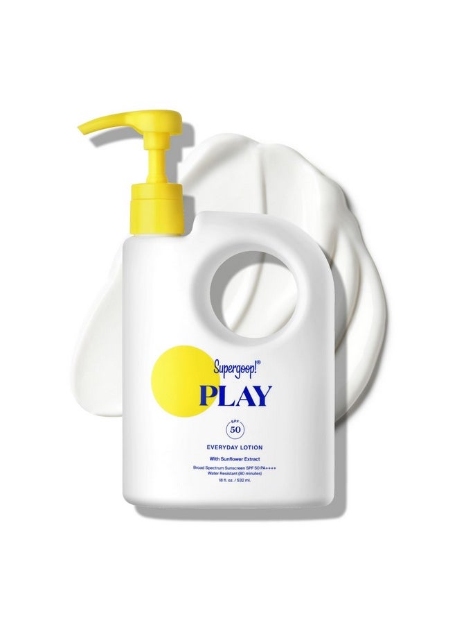 Supergoop! PLAY Everyday Lotion SPF 50 - Broad Spectrum Body & Face Sunscreen for Sensitive Skin - Great for Active Days - Fast Absorbing, Water & Sweat Resistant - 18 fl oz