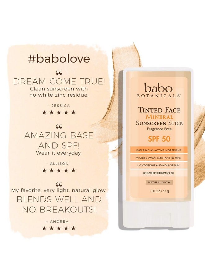 Babo Botanicals Daily Sheer Mineral Tinted Sunscreen Stick SPF50 - Natural Zinc Oxide - For Face - For all ages - EWG Verified - Water Resistant - Fragrance-Free