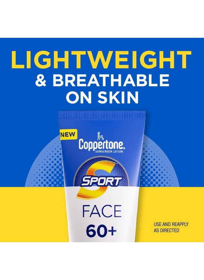 Coppertone Sport Face Sunscreen Lotion SPF 60+, Water Resistant Sunscreen, Broad Spectrum SPF 60+ Sunscreen, 2.5 Fl Oz Tube