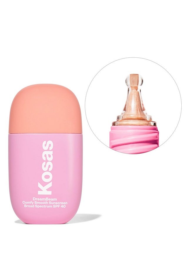Kosas DreamBeam Mineral Sunscreen SPF 40 - Smooth Liquid Sun Protection for Face - Lightweight Makeup Base w/Hyaluronic Acid, Ceramides & Peptides - Subtle Radiant Finish, Original, 40 ml