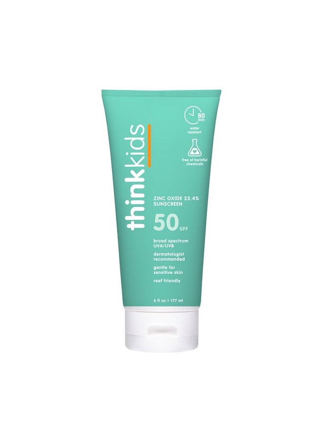 Thinksport Kids SPF 50+ Mineral Sunscreen - Safe, Natural Sunblock for Children - Water Resistant Sun Cream - Broad Spectrum UVA/UVB Sun Protection - Reef Friendly Sun Lotion, 6oz