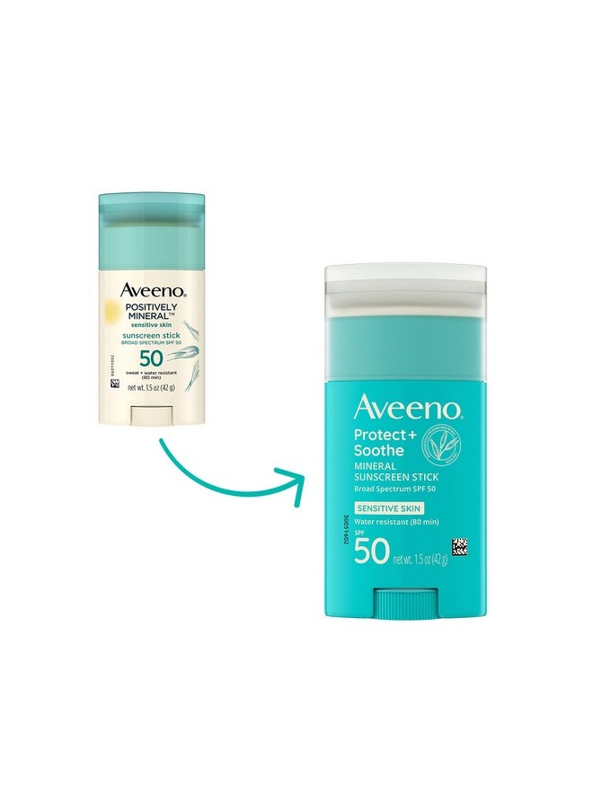 Aveeno Protect + Soothe Mineral Sunscreen Stick for Sensitive Skin, SPF 50, Water-Resistant for 80 minutes, Face & Body Sunscreen with Zinc Oxide & Oat, Fragrance-Free, Travel Size, 1.5 OZ