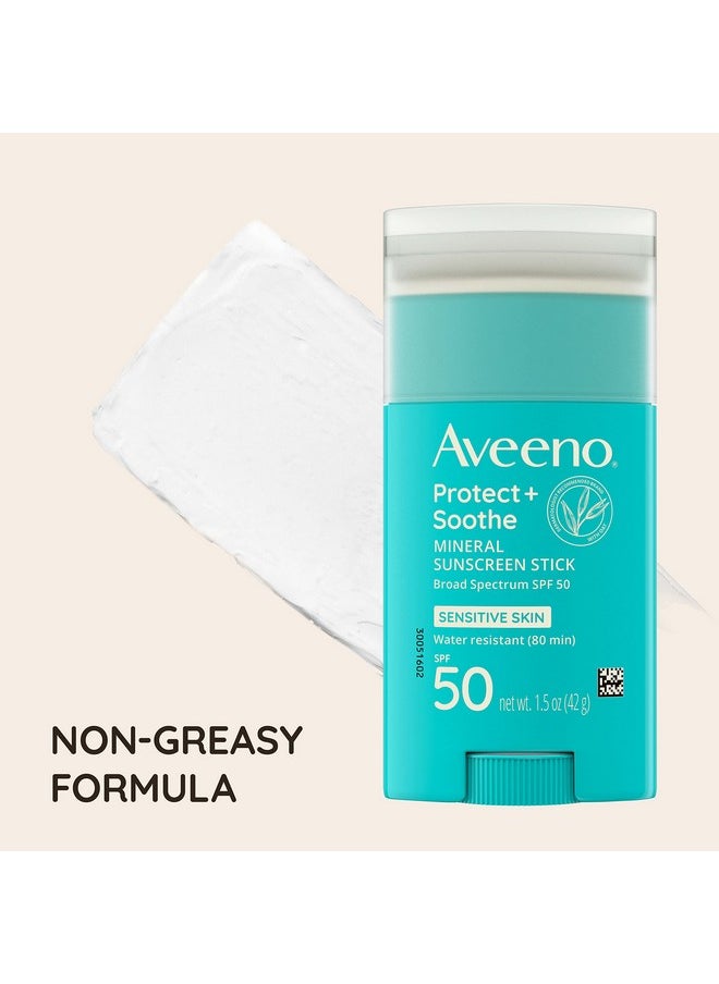 Aveeno Protect + Soothe Mineral Sunscreen Stick for Sensitive Skin, SPF 50, Water-Resistant for 80 minutes, Face & Body Sunscreen with Zinc Oxide & Oat, Fragrance-Free, Travel Size, 1.5 OZ