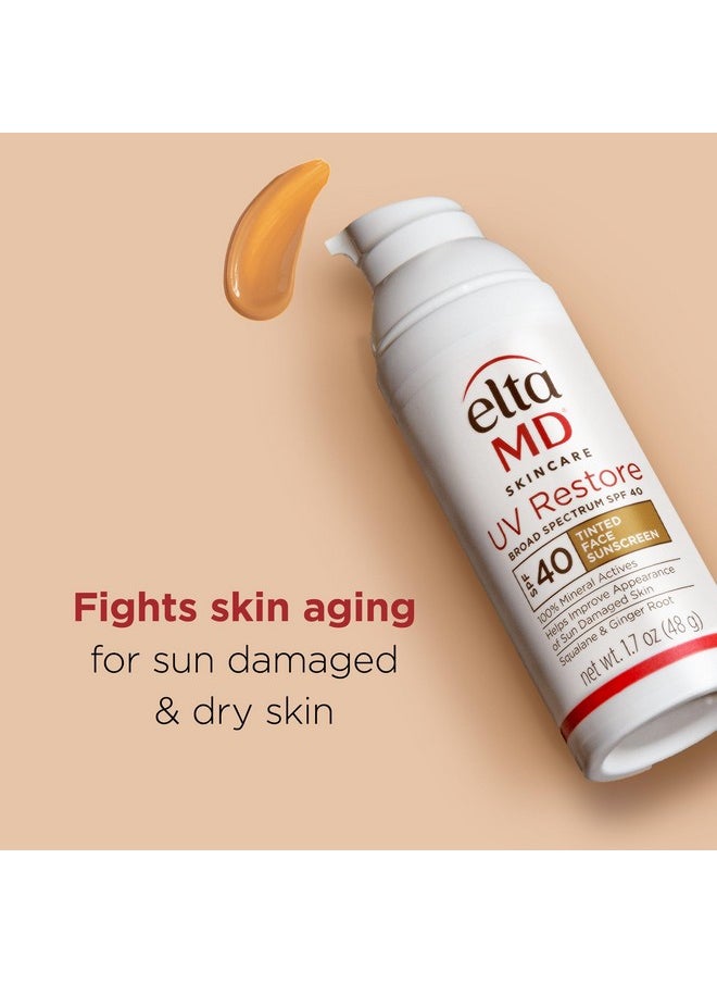 EltaMD UV Restore Tinted Face Sunscreen, SPF 40 Tinted Mineral Sunscreen for Sun Damaged Skin Repair, Zinc Oxide Sunscreen Formula, 2 oz Tube