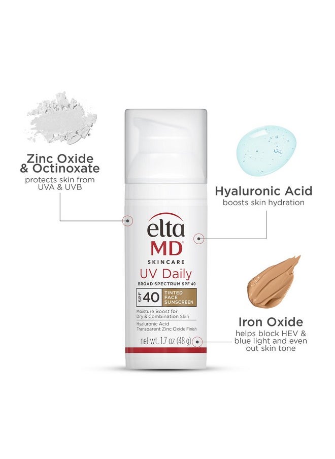 EltaMD UV Daily SPF 40 Tinted Face Sunscreen Moisturizer, Tinted Moisturizer for Face with SPF, Great for Dry, Combination, and Normal Skin