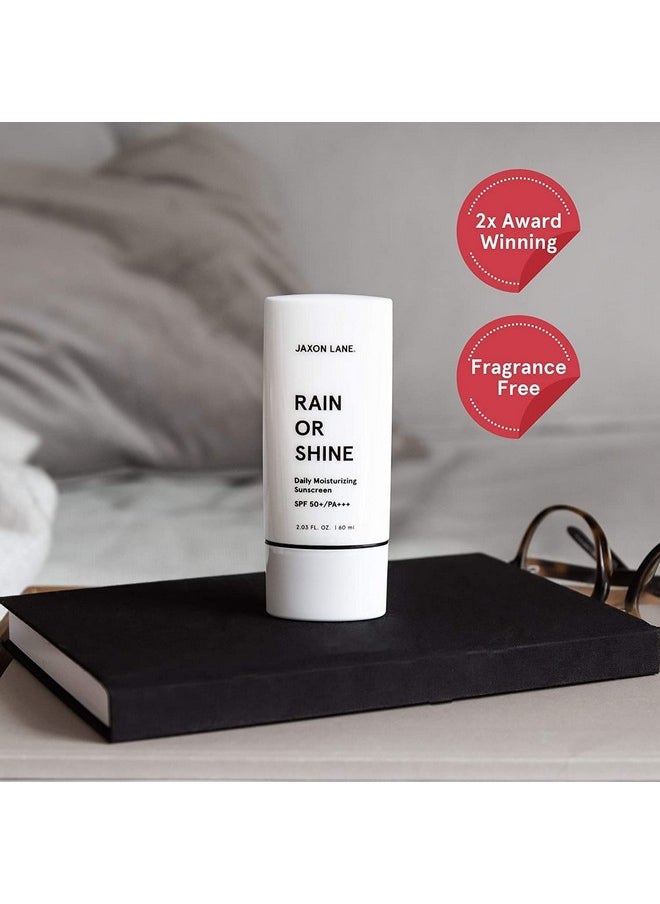 RAIN OR SHINE Anti Aging Face Sunscreen SPF 50 for Clear Skin with Green Tea, Hyaluronic Acid, Vitamin E Oil, Ginseng Extract, Licorice Root - SPF Moisturizer for Face, Fragrance Free 2.03 Oz