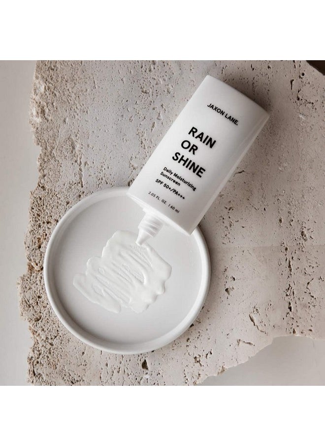 RAIN OR SHINE Anti Aging Face Sunscreen SPF 50 for Clear Skin with Green Tea, Hyaluronic Acid, Vitamin E Oil, Ginseng Extract, Licorice Root - SPF Moisturizer for Face, Fragrance Free 2.03 Oz