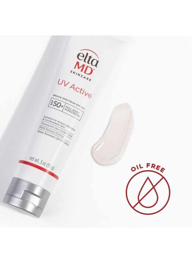 EltaMD UV Active Mineral Sunscreen with Zinc Oxide, SPF 50+, Water Resistant Sunscreen Up to 80 Minutes, 3.0 oz Tube