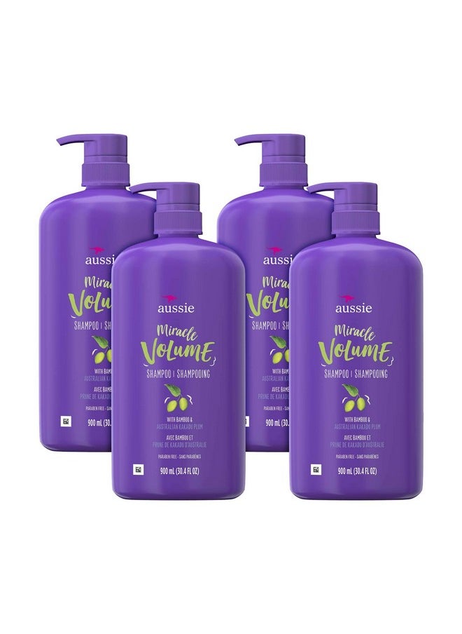 Aussie For Fine Hair Paraben-free Miracle Volume Shampoo With Plum & Bamboo, (Pack of 4)