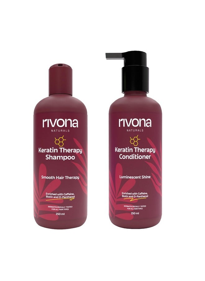Rivona Naturals Keratin Therapy Shampoo and Conditioner Set |Smooth, Strengthen & Restore Dry, Damaged Hair | Sulfate-Free, Paraben-Free, 500ml
