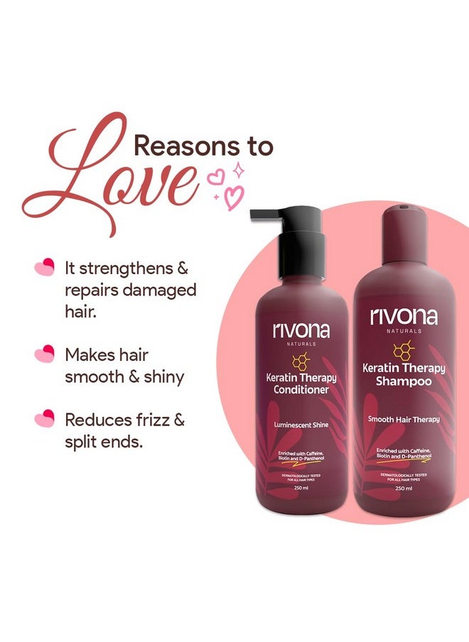 Rivona Naturals Keratin Therapy Shampoo and Conditioner Set |Smooth, Strengthen & Restore Dry, Damaged Hair | Sulfate-Free, Paraben-Free, 500ml
