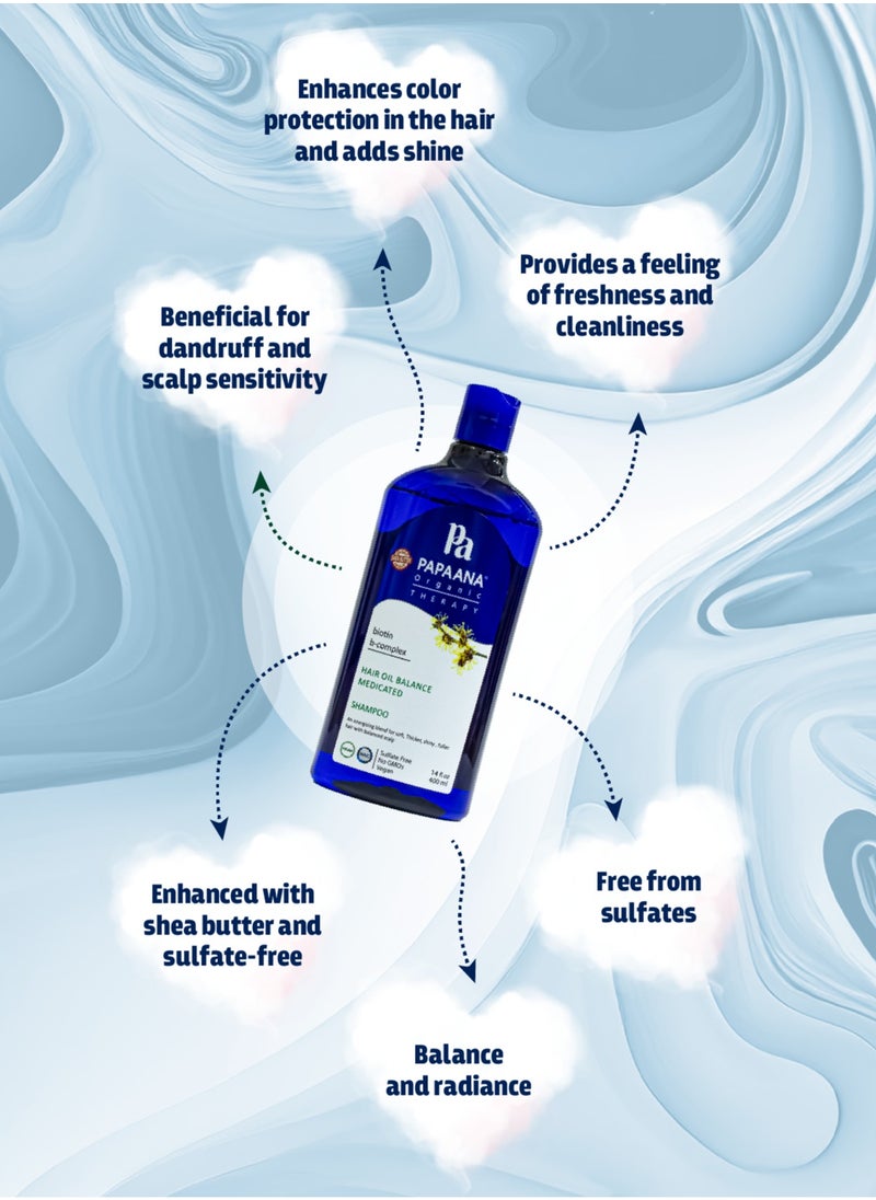 Hair Oil Balance Medicated Shampoo with Shea Butter – 400ml, Soft, Thicker, Shiny & Fuller Hair with Shea Butter