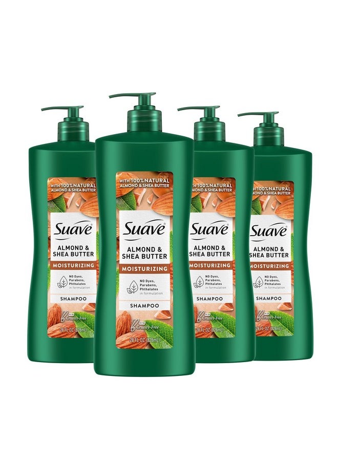 Suave Professionals Moisturizing Shampoo for Dry Hair Almond and Shea Butter Paraben-free and Dye-free 28 oz, Pack of 4