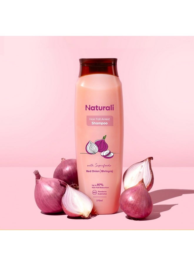 Naturali Hairfall Arrest Shampoo with Red Onion & Bhringraj | Controls Hairfall | Paraben and Sulphate Free Shampoo | Hairfall Shampoo for Men & Women | 370 ml