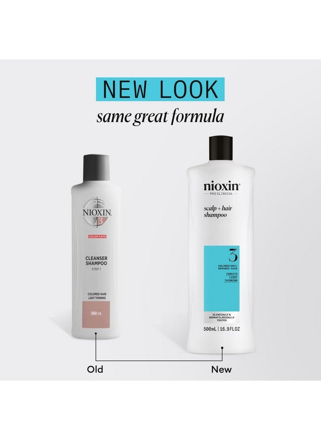 Nioxin System 3 Scalp + Hair Shampoo - Hair Thickening Shampoo For Damaged Hair with Light Thinning, 16.9 fl oz (Packaging May Vary)