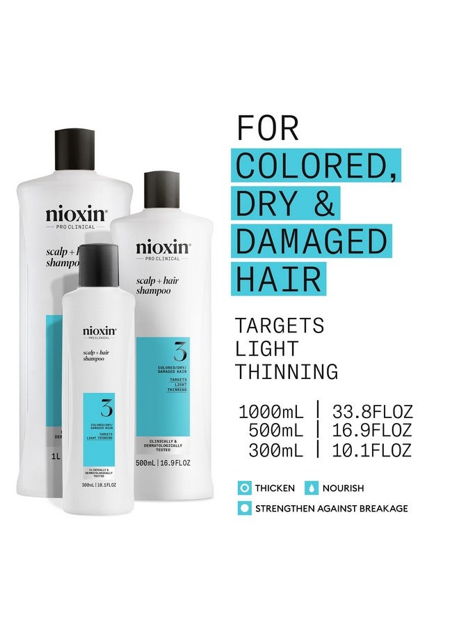 Nioxin System 3 Scalp + Hair Shampoo - Hair Thickening Shampoo For Damaged Hair with Light Thinning, 16.9 fl oz (Packaging May Vary)
