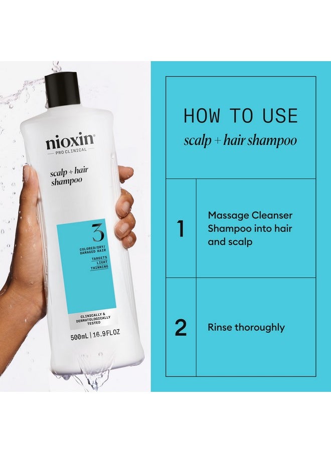 Nioxin System 3 Scalp + Hair Shampoo - Hair Thickening Shampoo For Damaged Hair with Light Thinning, 16.9 fl oz (Packaging May Vary)