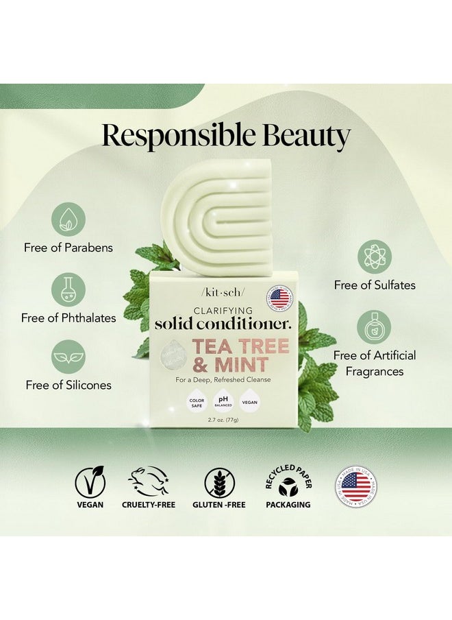 Kitsch Tea Tree & Mint Solid Natural Hair Conditioner Bar for Curly Wavy Fine Hair, Clarifying & Cleansing Organic Conditioner, Hair Color Safe, Zero Waste, Vegan, Eco Friendly, Sulfate Free, 2.7 oz