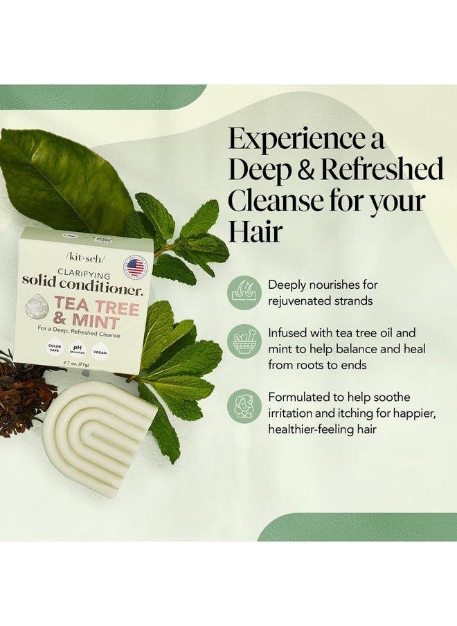 Kitsch Tea Tree & Mint Solid Natural Hair Conditioner Bar for Curly Wavy Fine Hair, Clarifying & Cleansing Organic Conditioner, Hair Color Safe, Zero Waste, Vegan, Eco Friendly, Sulfate Free, 2.7 oz