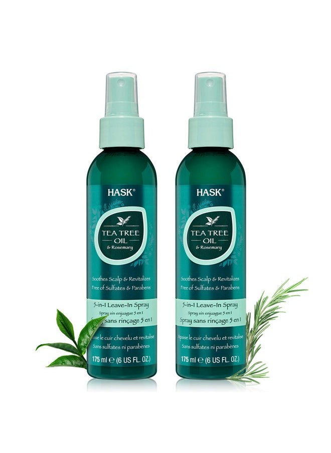 HASK Invigorating TEA TREE OIL 5-in-1 Leave In Conditioner Spray for all hair types, color safe, gluten free, sulfate free, paraben free - TEA TREE 2 PIECE SET